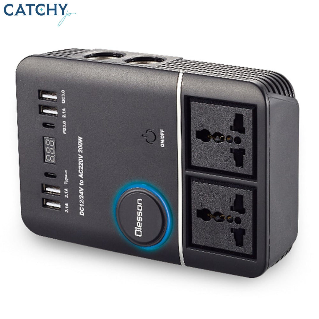 Cigarette Lighter Car Power Inverter USB+Type-C Car Charger (200W)