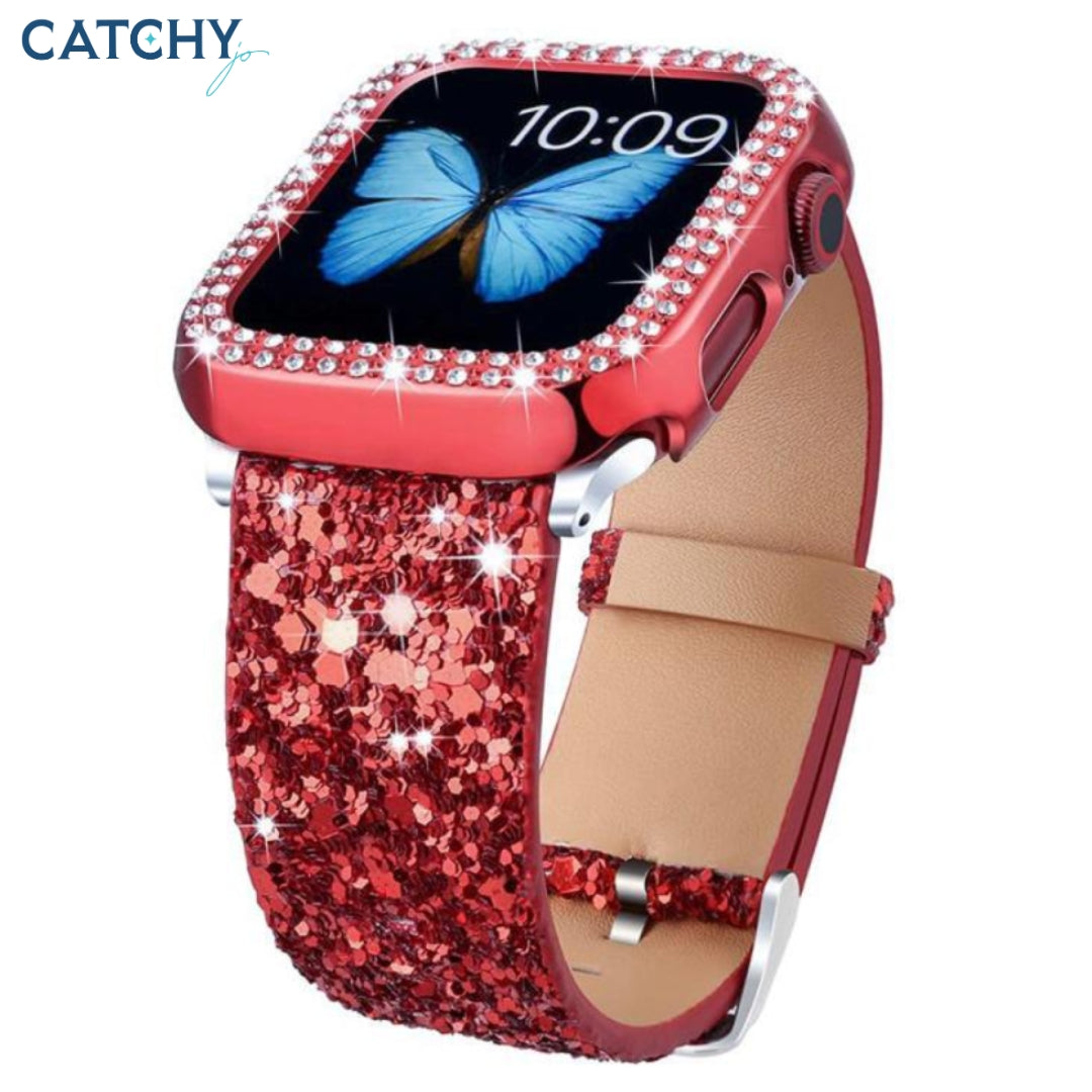 Apple Watch Sequin Leather Band | Red | White | Purple | Pink | 42mm | 44mm | 45mm | 46mm (Series10) | 49mm