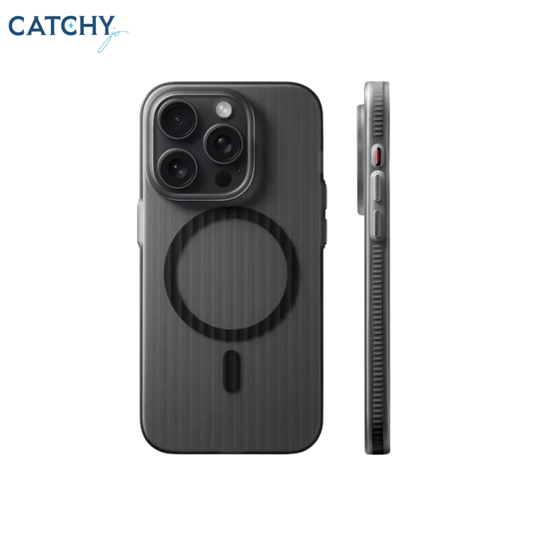 Frosted Stripe Geometric Wireless Charge iPhone Case | iPhone 12 Pro Max | iPhone 14 | iPhone 14 Pro | iPhone 14 Pro Max | iPhone 15 | iPhone 15 Pro | iPhone 15 Pro Max | iPhone 16 | iPhone 16 Plus | iPhone 16 Pro | iPhone 16 Pro Max | Black | White | Ora