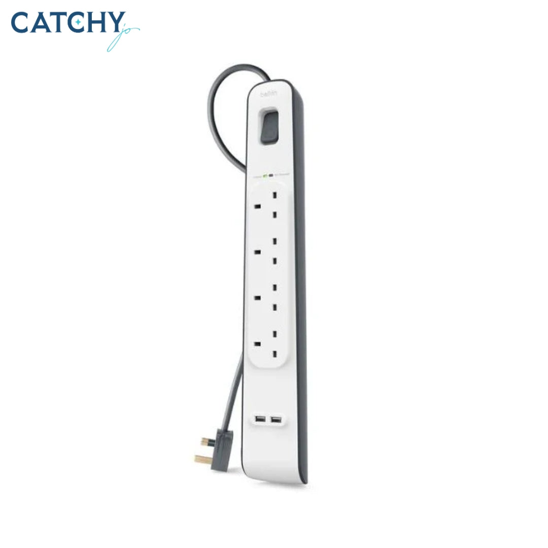 BELKIN 4-Outlet Surge Protection Strip With 2.4 Amp 2xUSB Charging (2M)