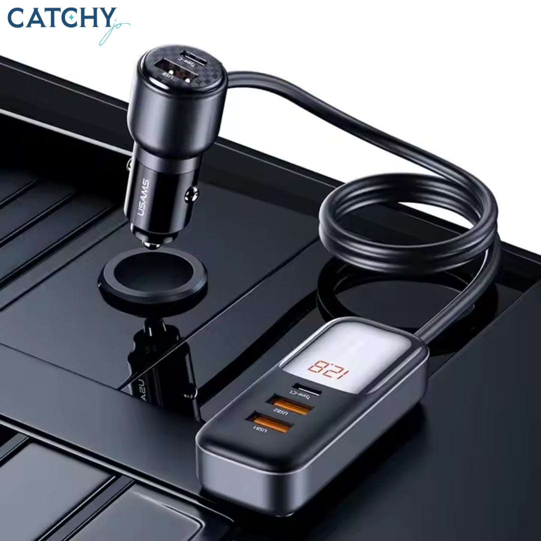 USAMS US-CC213 5 Ports Digital Display Fast Car Charger With Data Cable (165W)