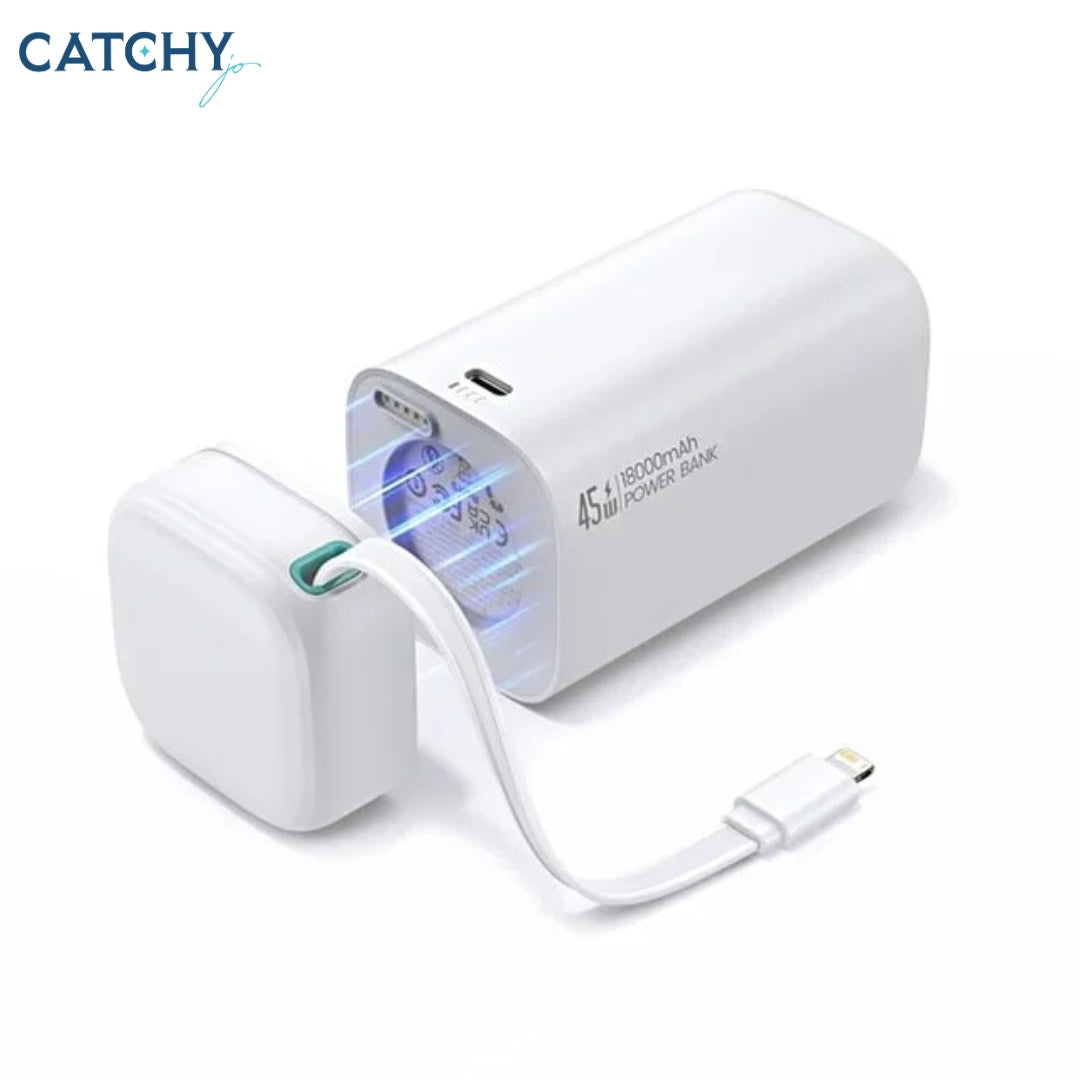 USAMS US-CD217 بنك طاقة بمخرجين بكابل Lightning مغناطيسي قابل للسحب 18000mAh (45W)