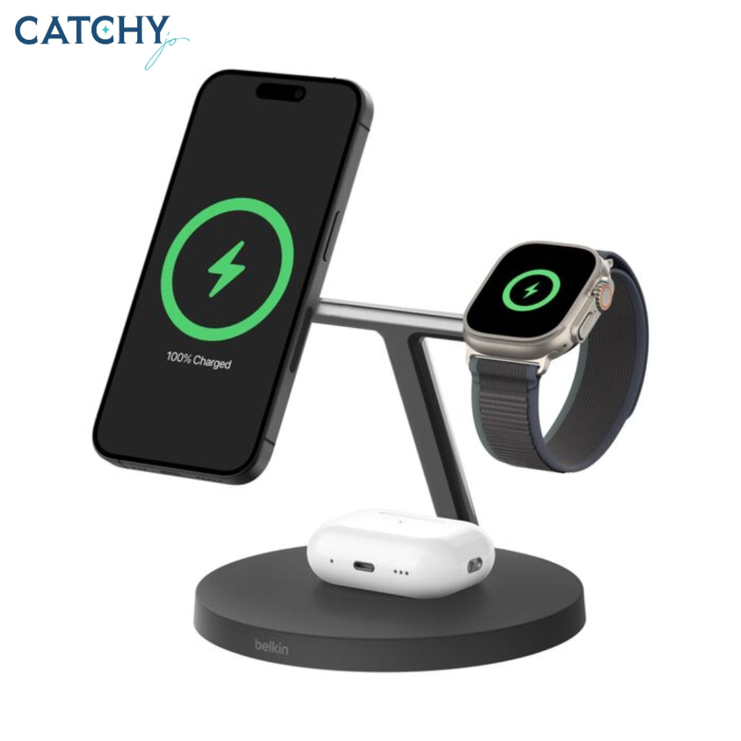 BELKIN BoostCharge Pro 3-in-1 Wireless Charging Stand With Qi2 (15W)