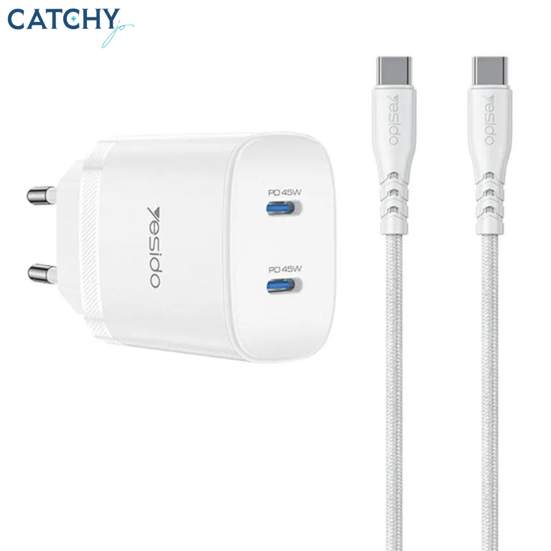 YESIDO YC109 Dual Port Fast Wall Charger With Type-C Cable (45W)