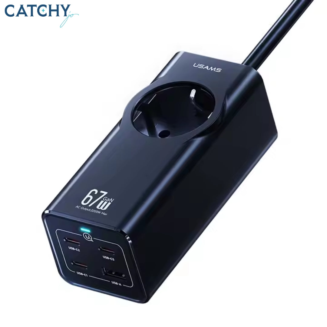 USAMS CC225 4 Ports Fast Charging Adapter 3C+1U Socket With Extension (67W)