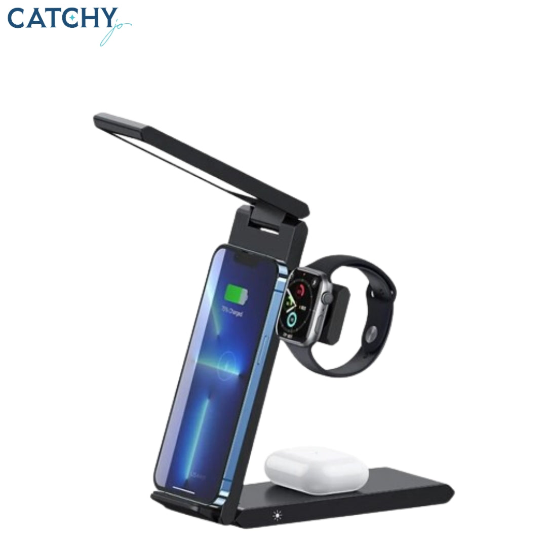 USAMS CD181 3in1 Folding Wireless Charging Stand With Table Lamp (15W)