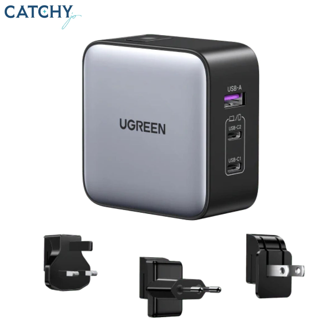 UGREEN شاحن USB-C بمقابس US/UK/EU للسفر (65W)