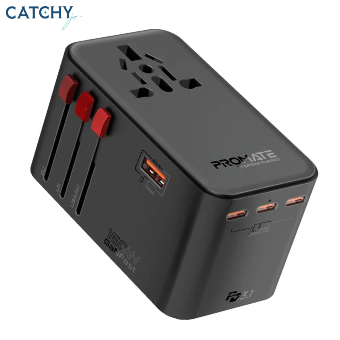 PROMATE TripMate-GaN160 Universal Travel Adapter With Multiple Ports