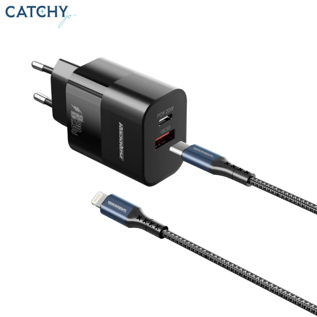 شاحن/محول طاقة ROCKROSE Eclipse GII مع كابل USB-C إلى Lightning (20W)