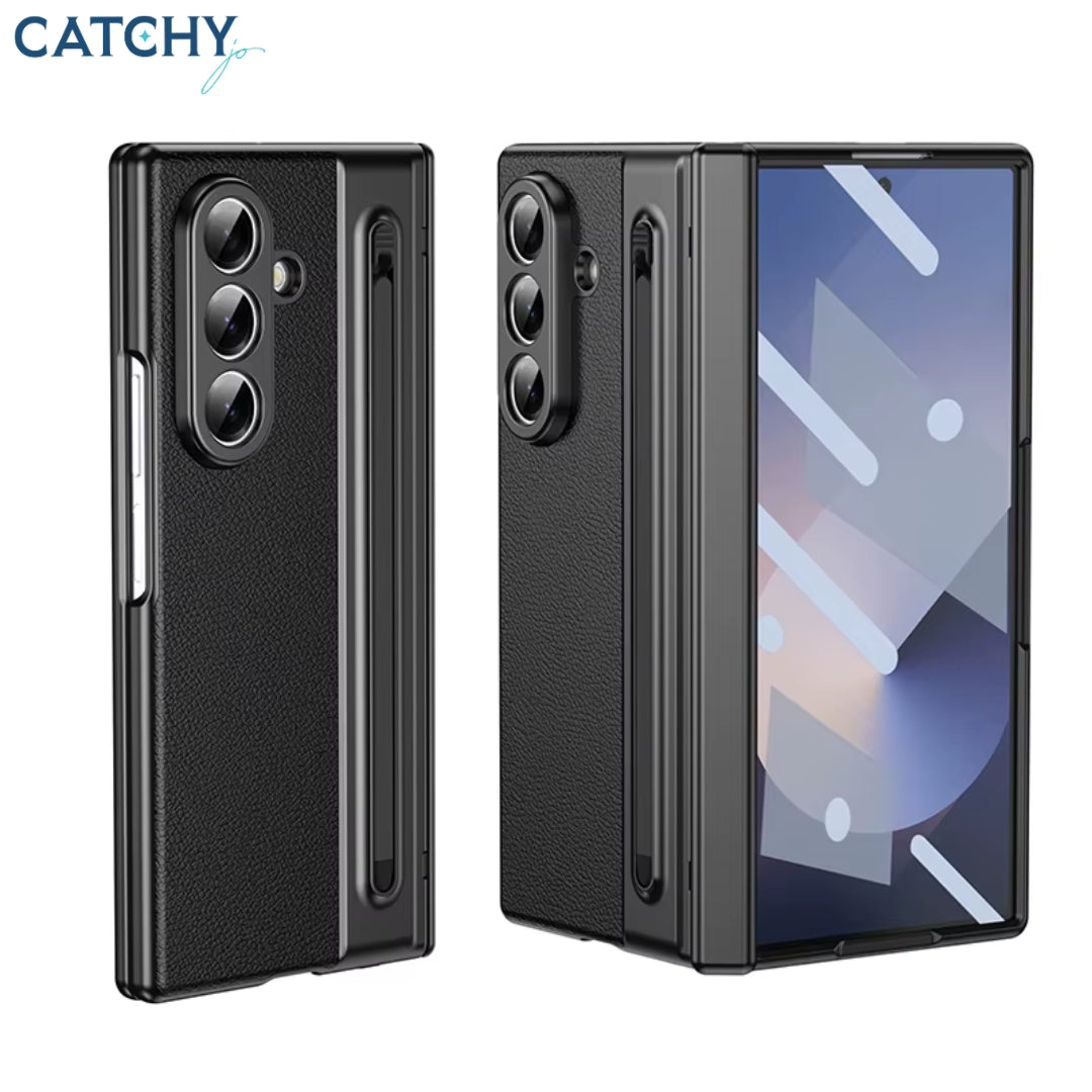 Glass Pen Slot PU Leather Electroplated Samsung Fold Case