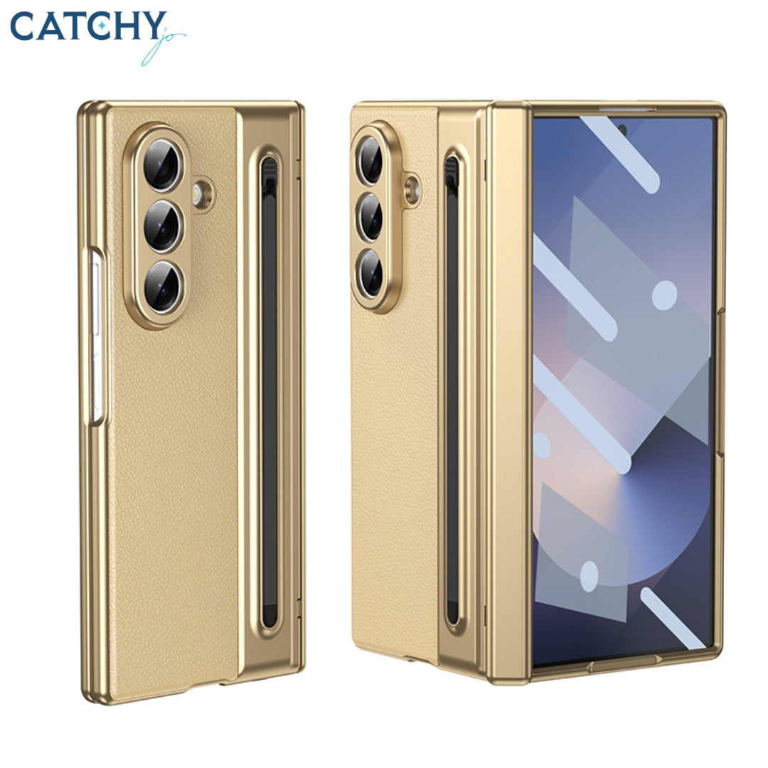 Glass Pen Slot PU Leather Electroplated Samsung Fold Case