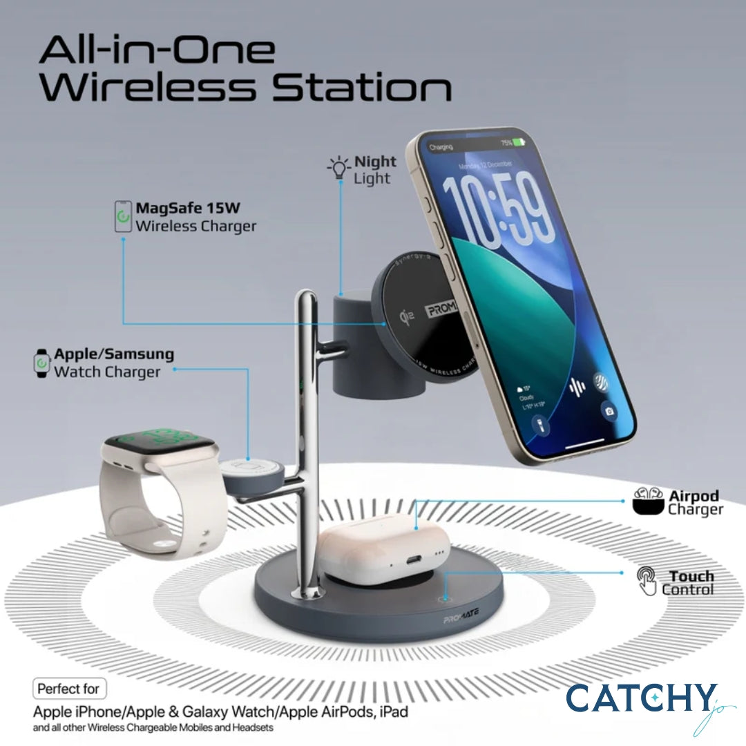 PROMATE Synergy-3 4-in-1 Wireless Charging Station