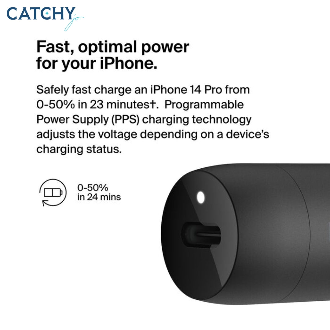 BELKIN BoostCharge USB-C Car Charger + USB-C to Lightning Cable (30W)