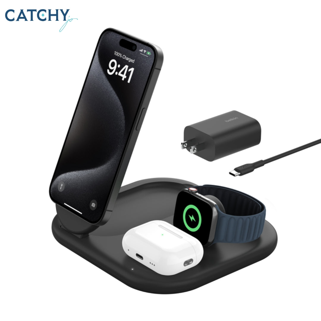 BELKIN 3-in-1 Magnetic Foldable Wireless Charger With Qi2 (15W)