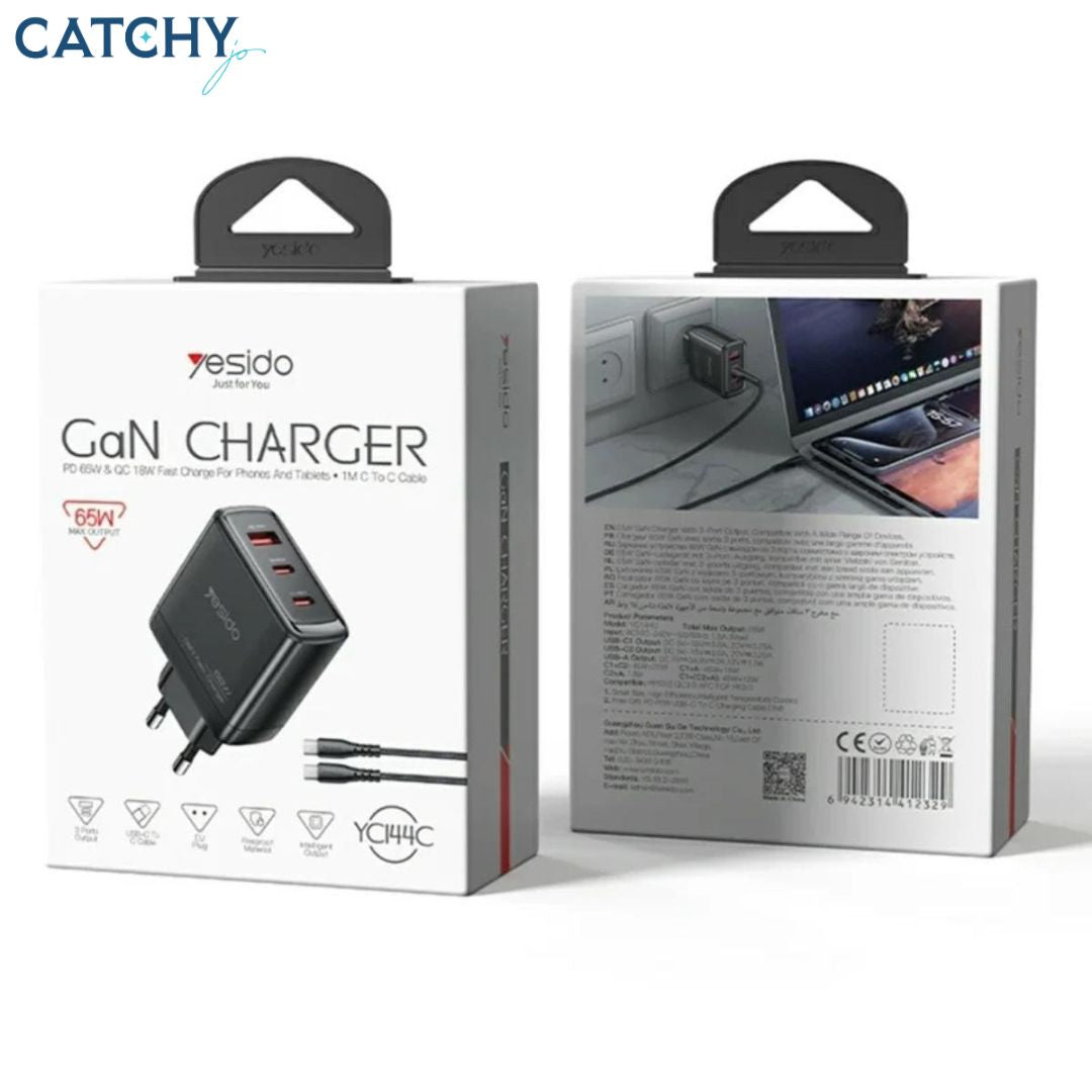 YESIDO YC144C GaN 3-Port Fast Charger (65W)
