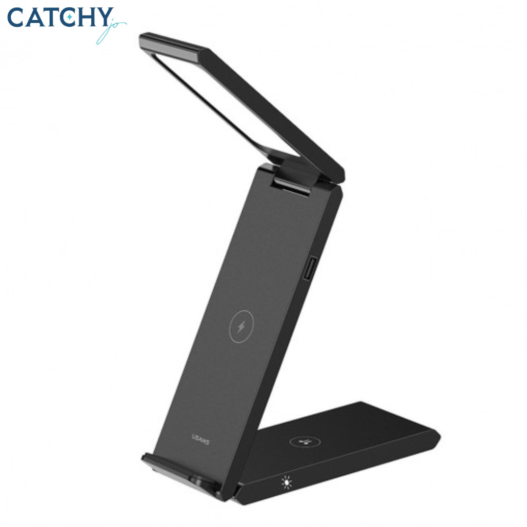 USAMS CD181 3in1 Folding Wireless Charging Stand With Table Lamp (15W)