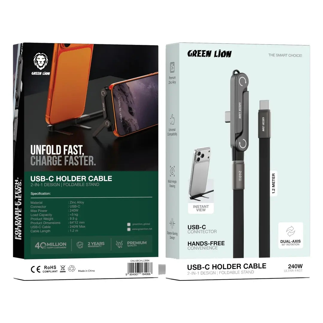 Green Lion 2 in 1 USB-C Holder Cable With Foldable Design