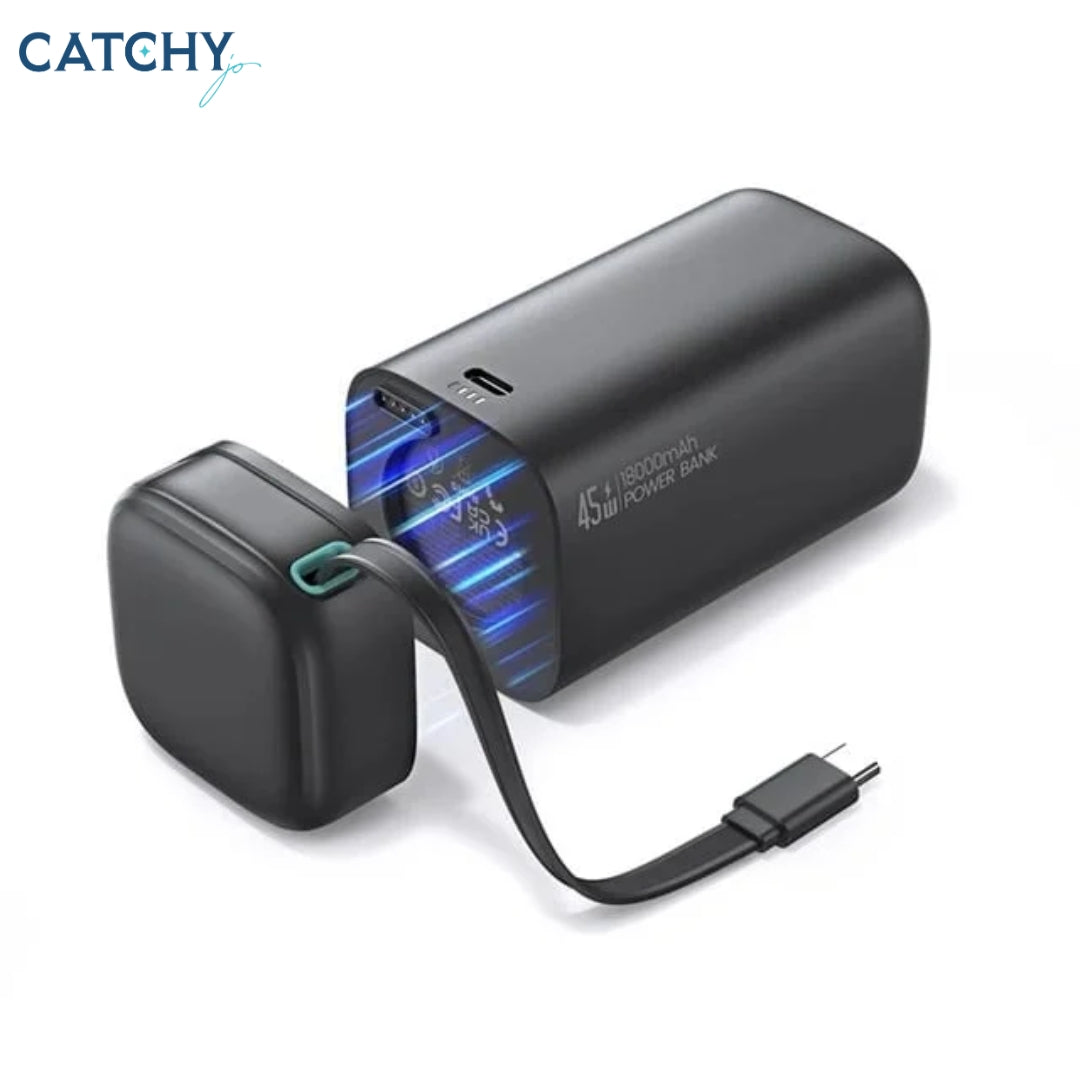 USAMS US-CD217 بنك طاقة بمخرجين بكابل Lightning مغناطيسي قابل للسحب 18000mAh (45W)