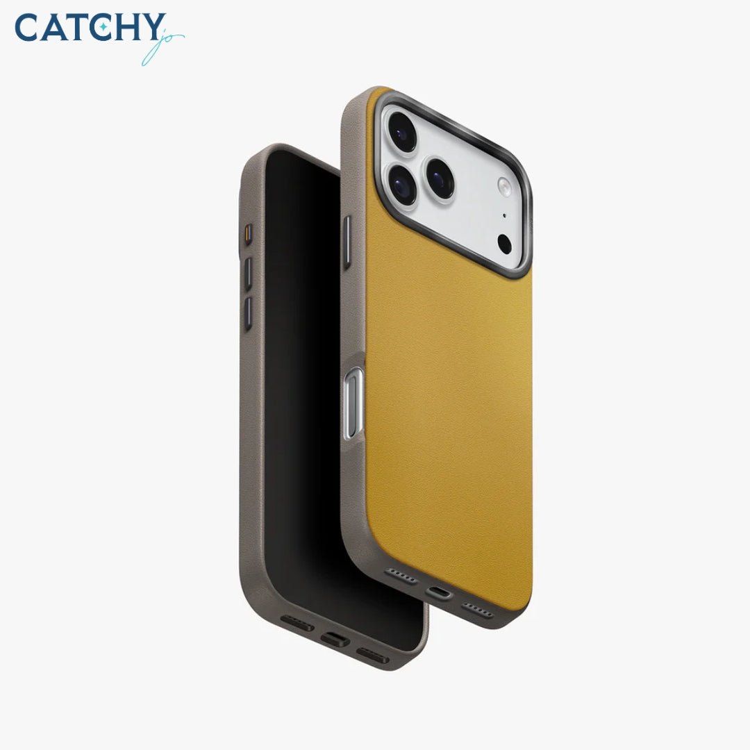 UNIQ Lyden DS Dual-Tone Premium Leatherette Case | iPhone 17 Pro | iPhone 17 Pro Max | Yellow | Orange | Blue