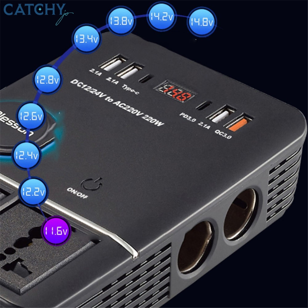 Cigarette Lighter Car Power Inverter USB+Type-C Car Charger (200W)