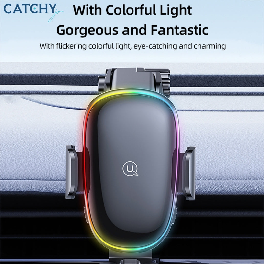 USAMS CD187 Wireless Charging Car Holder With Colorful Light (15W)
