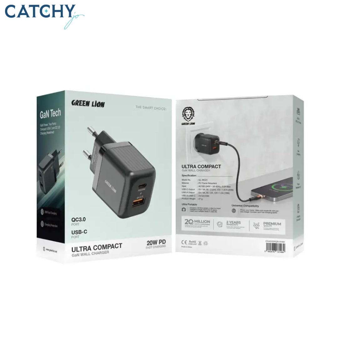 Green Lion Ultra Compact GaN Wall Charger EU With Cable (20W)