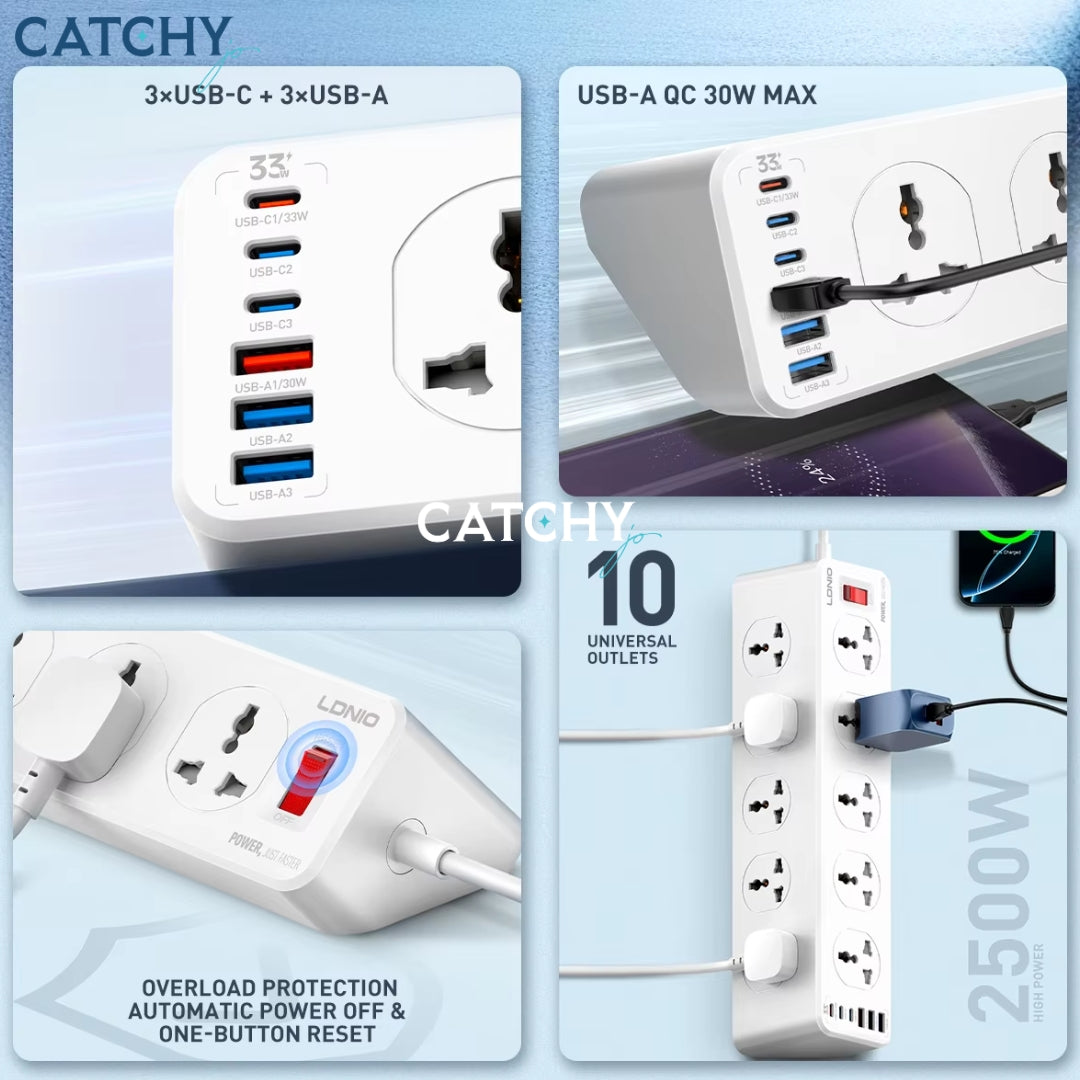 LDNIO SC10610C Extension Power Socket Strip