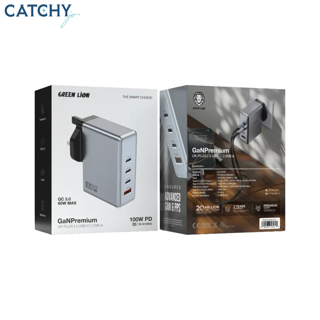 Green Lion GaN Premium UK Plug Wall Charger (100W)