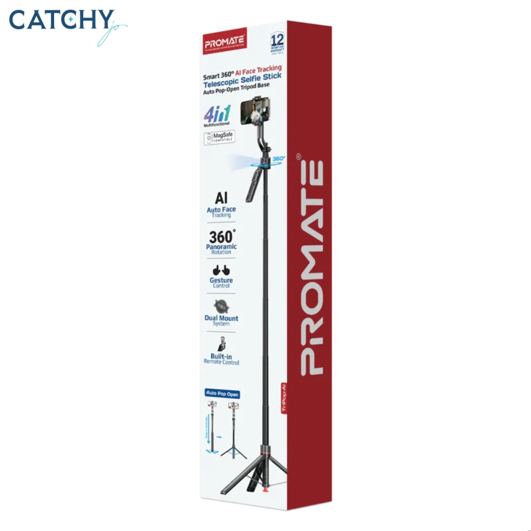 PROMATE TriPop-Ai 360° Tracking Telescopic Selfie Stick
