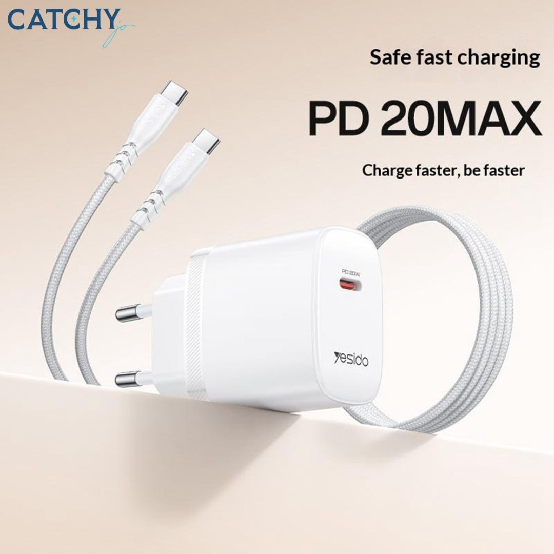 YESIDO YC105 Fast Charging Adapter Wall Charger With Type-C Cable (20W)
