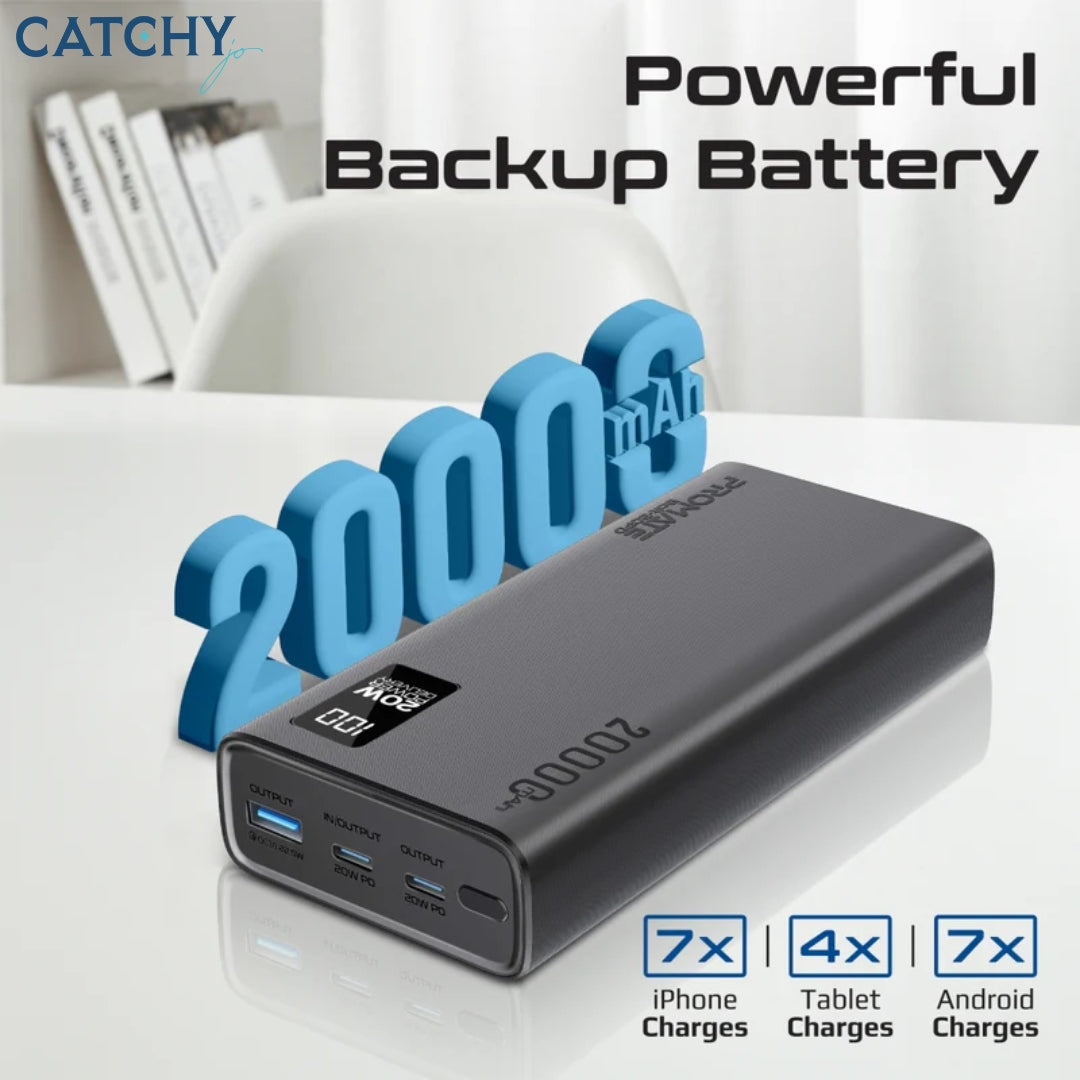 PROMATE Bolt-20 Compact Smart Charging Power Bank (20000mAh)