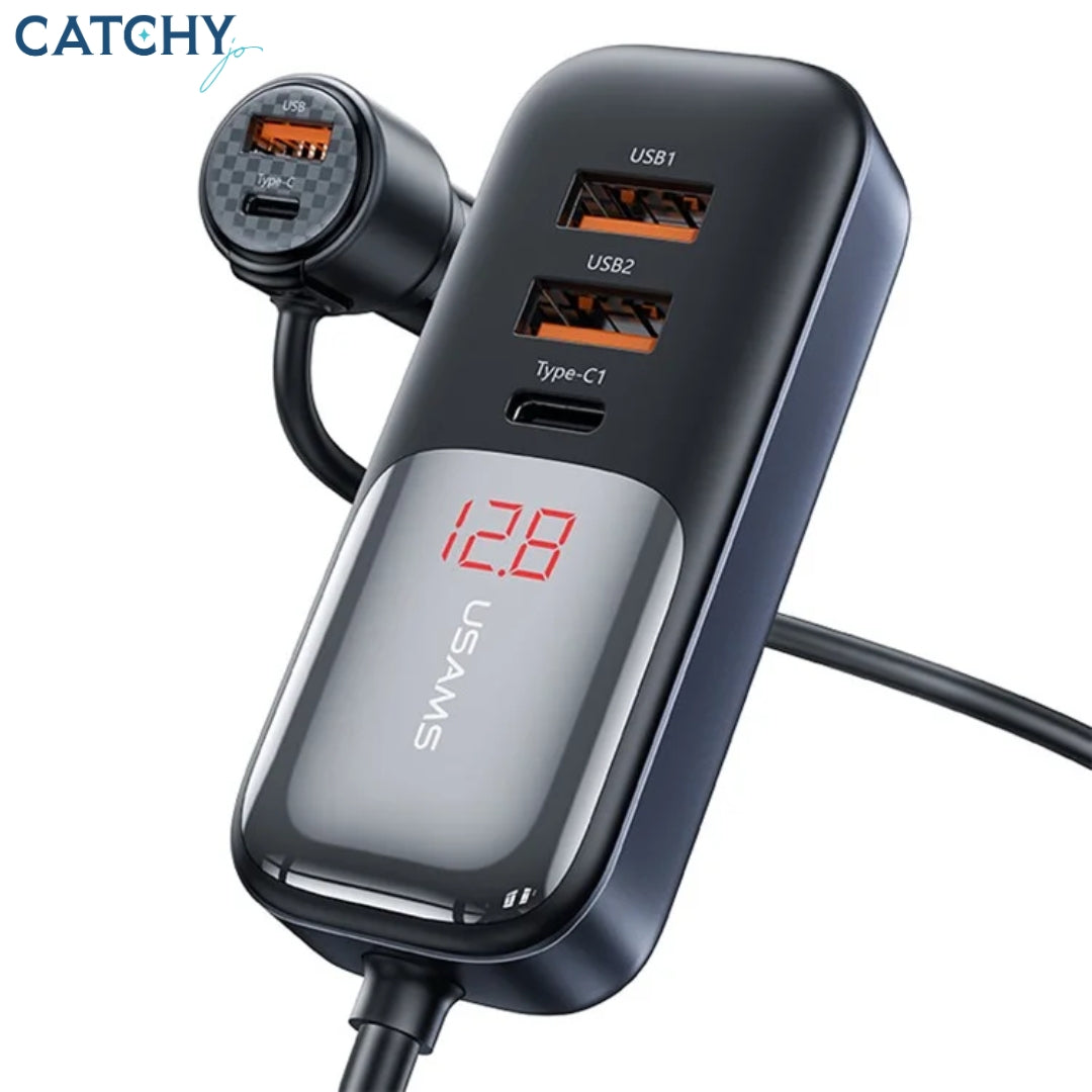 USAMS US-CC213 5 Ports Digital Display Fast Car Charger With Data Cable (165W)
