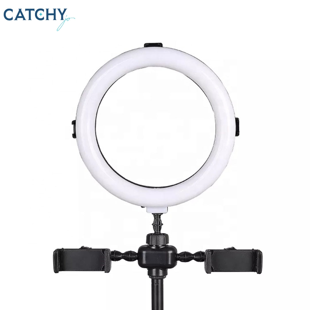 Led Selfie Ring Light With Dual Phone Holder & Microphone Stand (10inch)