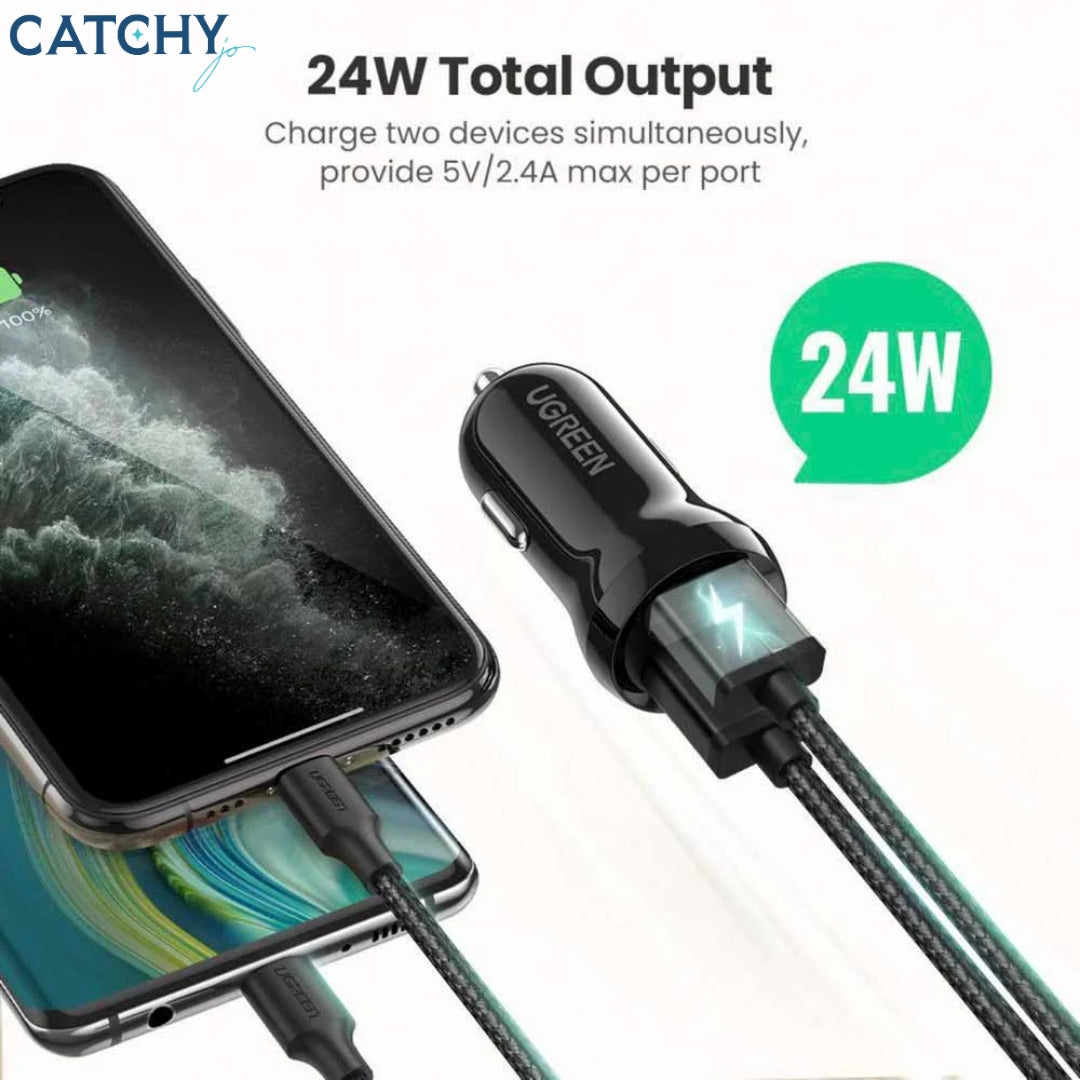 UGREEN 50875 شاحن سيارة USB مزدوج (24W)