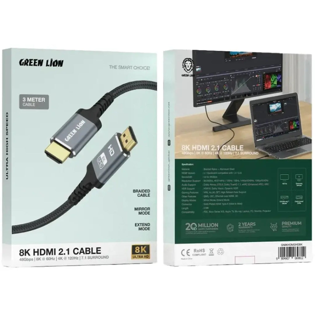 Green Lion 8K HDMI to HDMI Cable With 48Gbps Bandwidth (3M)