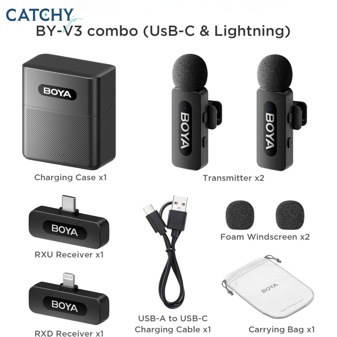 BOYA BY-V3 Combo Wireless Microphone With USB-C/Lightning Port
