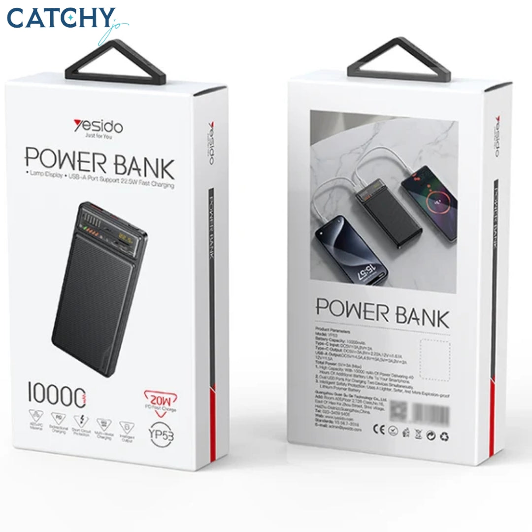 YESIDO Transparent Battery Display Fast Charging Power Bank (10000mAh)