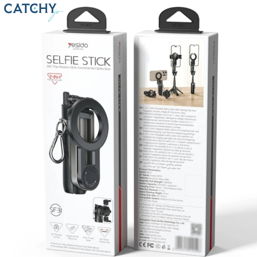 YESIDO SF31 2-in-1 Magnet & Clamp Selfie Stick with BT Remote Control