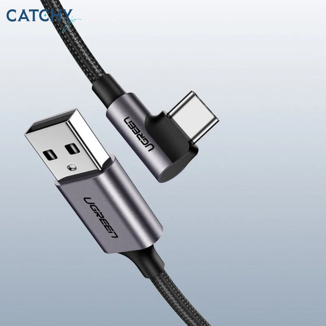 UGREEN كابل بيانات USB-C ذكر بزاوية إلى USB-A ذكر 3A (زاوية 90°)