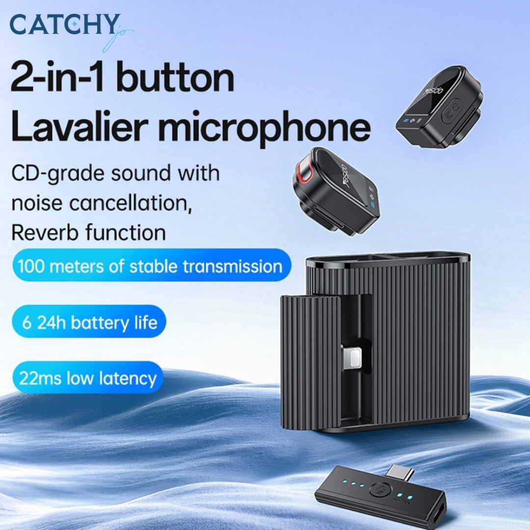 YESIDO KR19 2 in 1 Button Clip-On Microphone Wireless Lavalier Mic Set