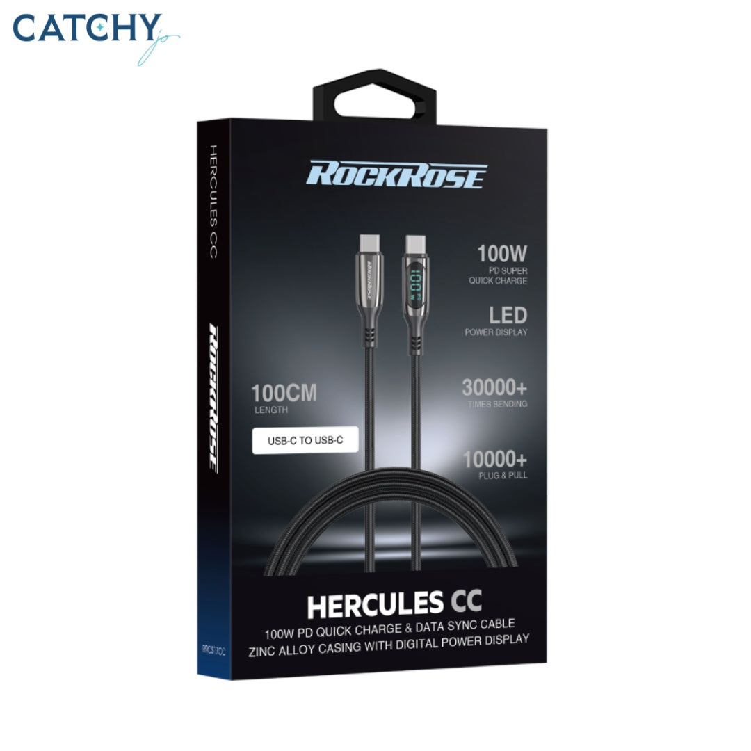 ROCKROSE Hercules Type-C Fast Charging Cable With Digital Power Display (100W)