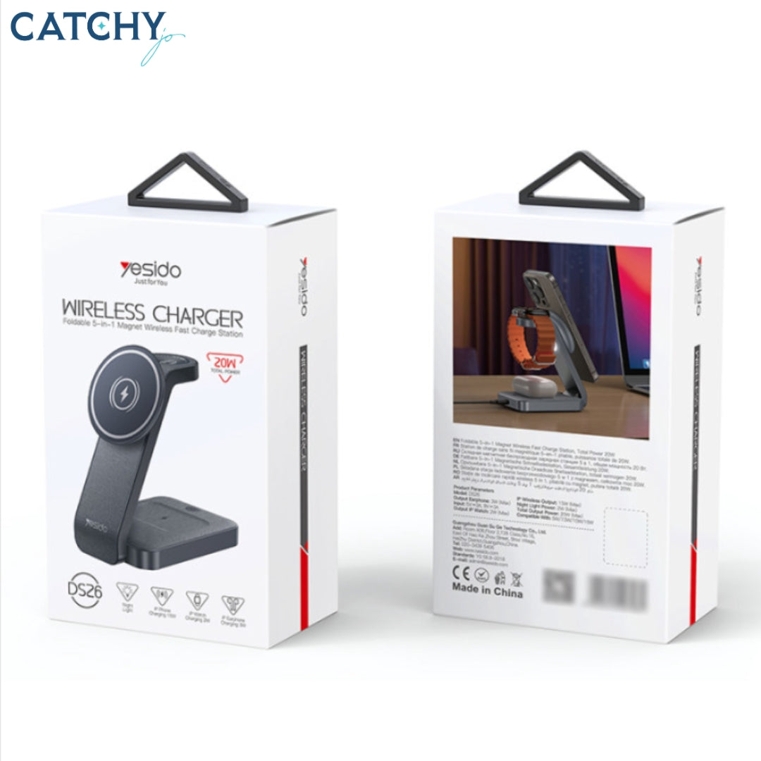 YESIDO DS26  Wireless Fast Charging 3 in 1 Desktop Stand Wireless Charger (15W)