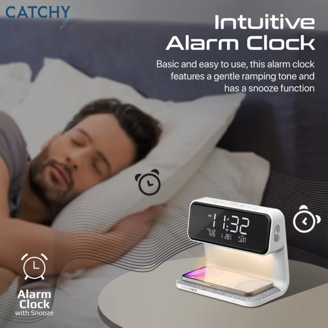 PROMATE Lumix-15W Multi-Function LED Alarm Clock With Wireless Charger