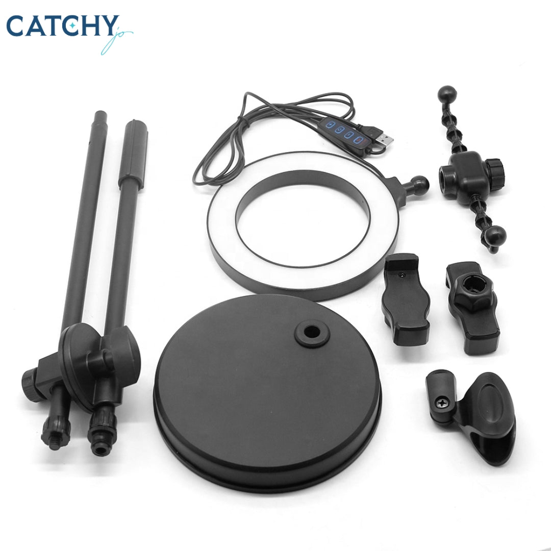 Led Selfie Ring Light With Dual Phone Holder & Microphone Stand (10inch)