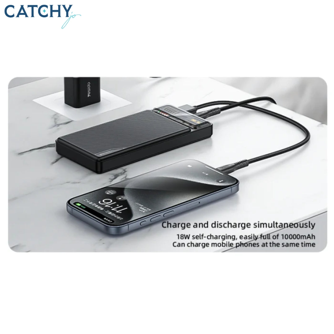 YESIDO Transparent Battery Display Fast Charging Power Bank (10000mAh)