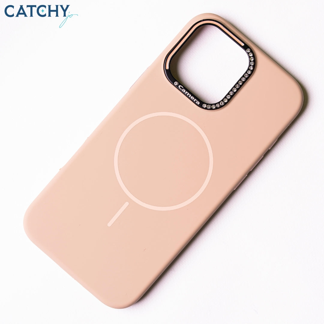 iPhone Series 13+14 Silicone MagSafe Case With Diamond Camera Frame