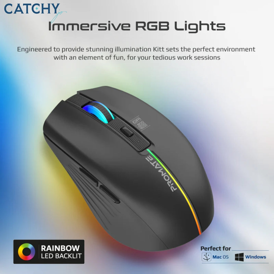 PROMATE Kitt Wireless Ergonomic Mouse With LED Rainbow Lights