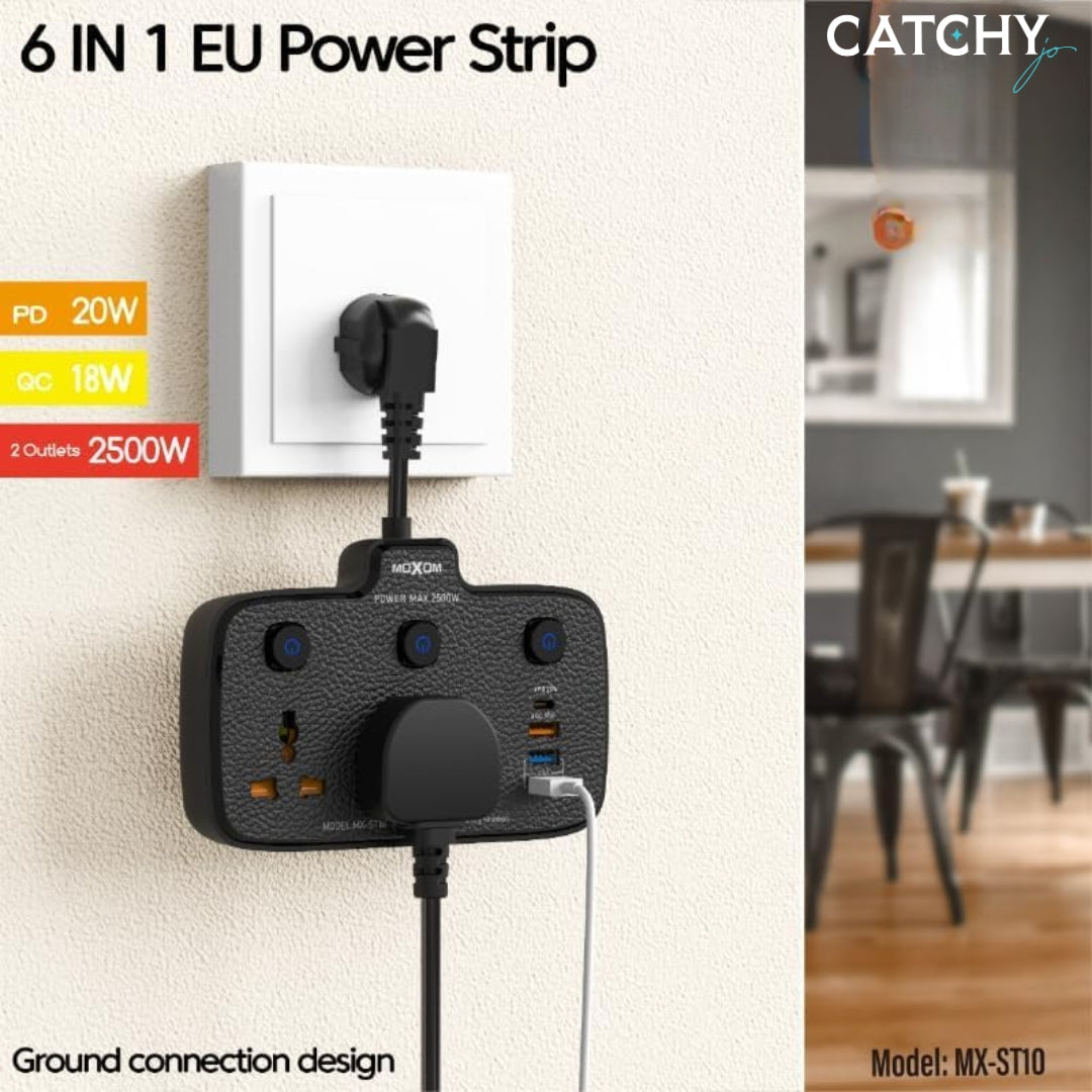 Moxom MX-ST10 6 IN 1 PD Power Strip (2500W)