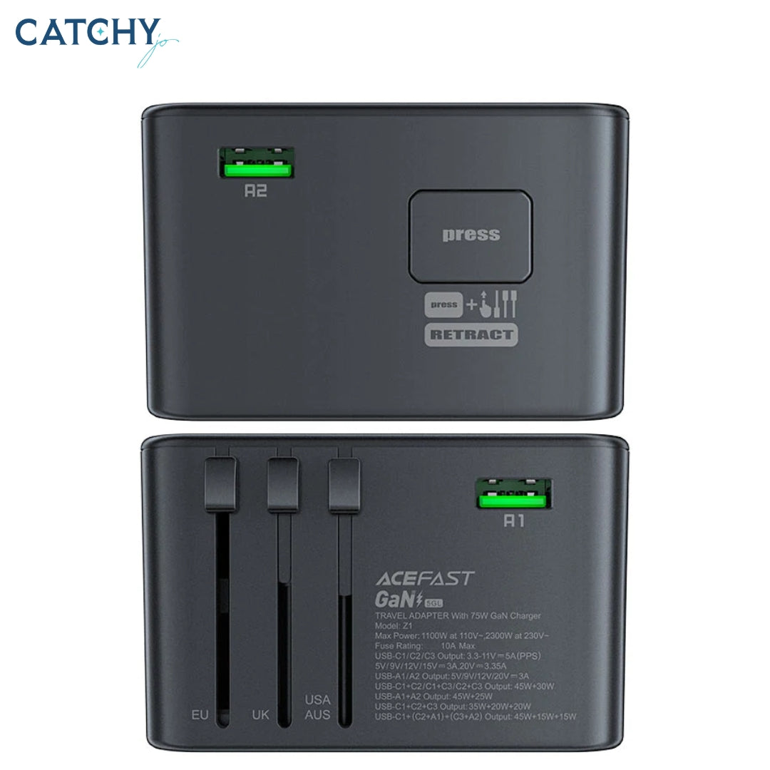 ACEFAST Z1 PD75W GaN Travel Adapter Universal (2300W)