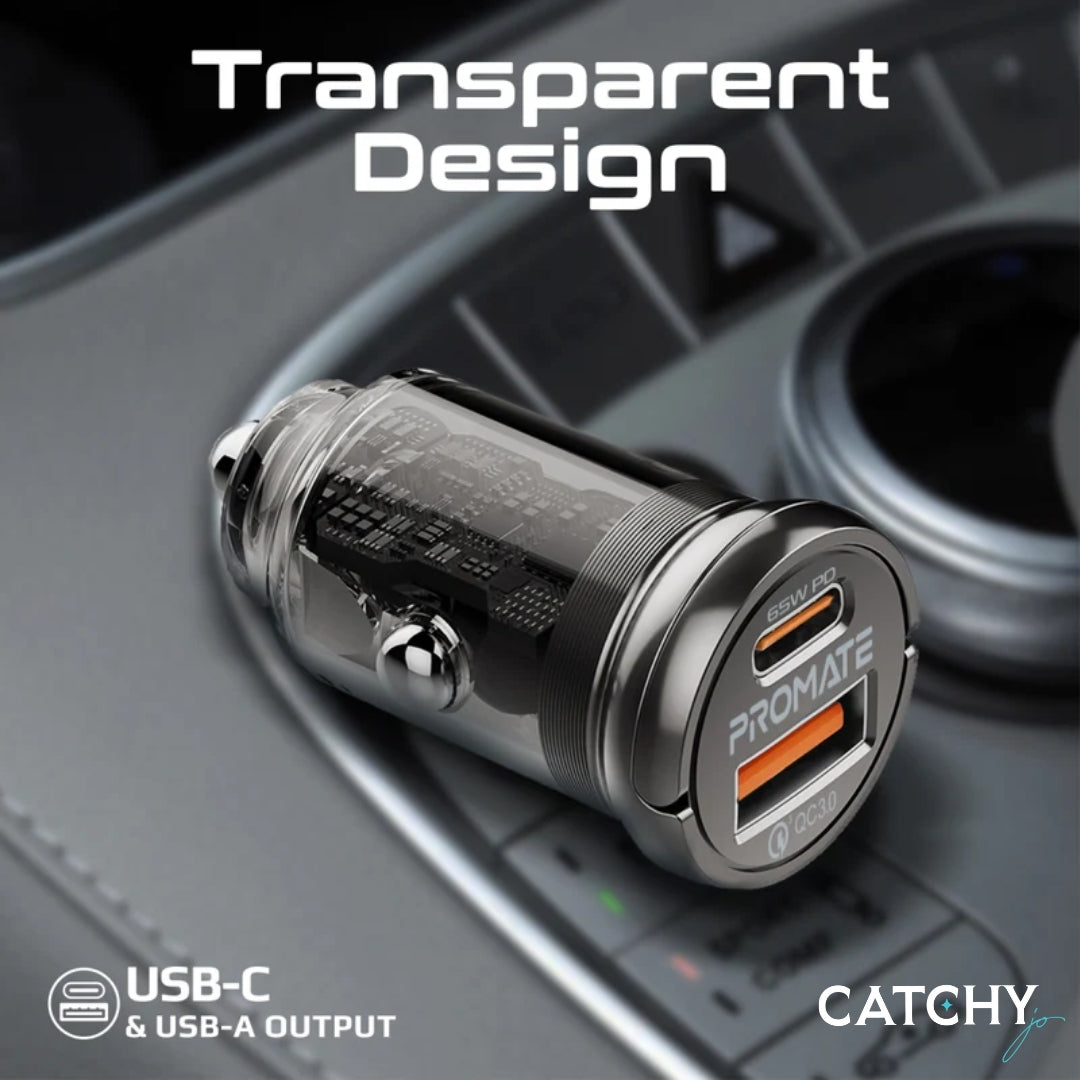 PROMATE TransDrive-65W شاحن سيارة صغير شفاف
